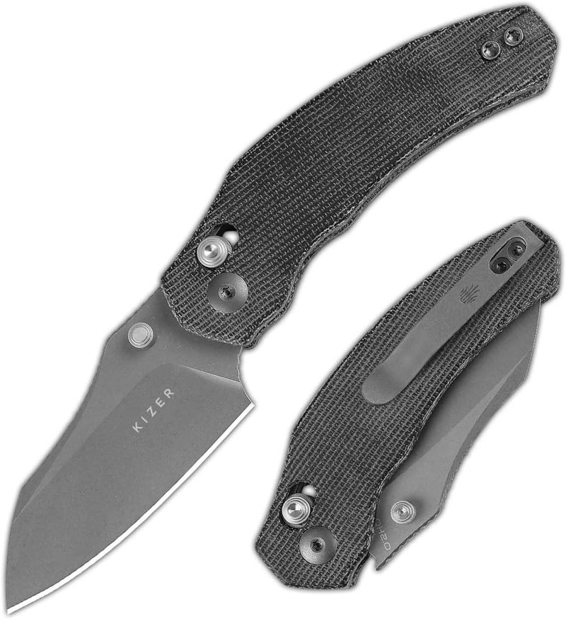 KIZER Mini Bulldog Pocket Knife, 2.5” Nitro V Sheepsfoot Blade Folding Knife, Micarta Handle Clutch Lock Small EDC Knife for Men Women Gift, Fishing Hiking Camping Hunting Knives V3672SA2 - Image 1